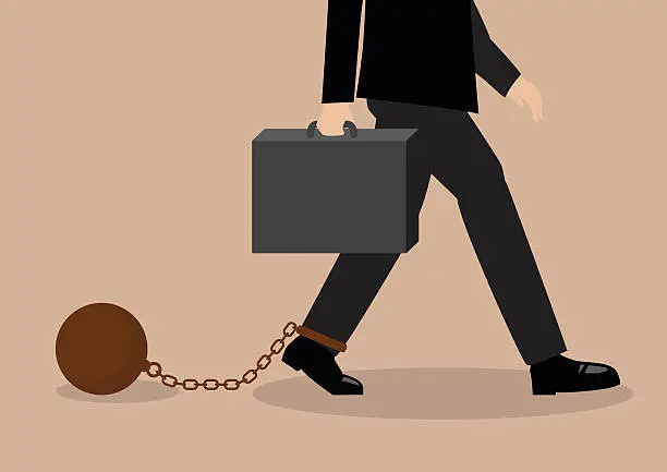 Vector illustration of Chained businessman