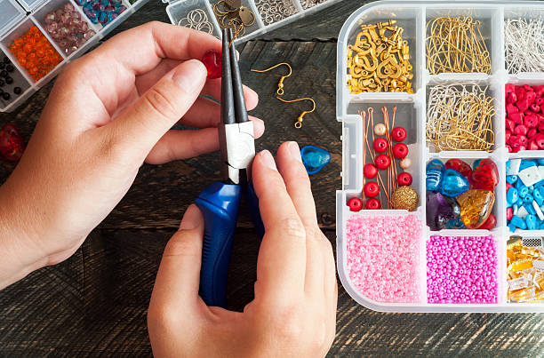 istock Making of handmade jewellery. Box with beads. Handmade accessories 545347682