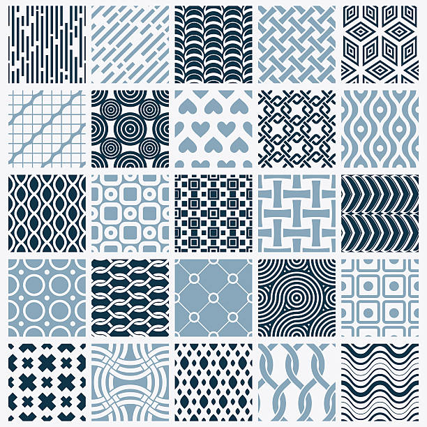 Collection of vector abstract seamless compositions, symmetric Collection of vector abstract seamless compositions, symmetric ornate backgrounds created with simple geometric shapes. Black and white. interlace format stock illustrations