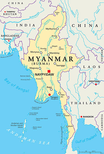 myanmar burma politische karte - myanmar stock-grafiken, -clipart, -cartoons und -symbole