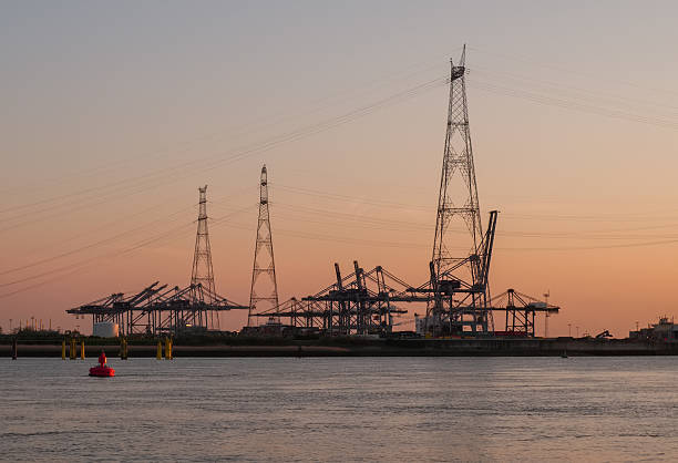 istock Electricity pylons in silhouette 545360788