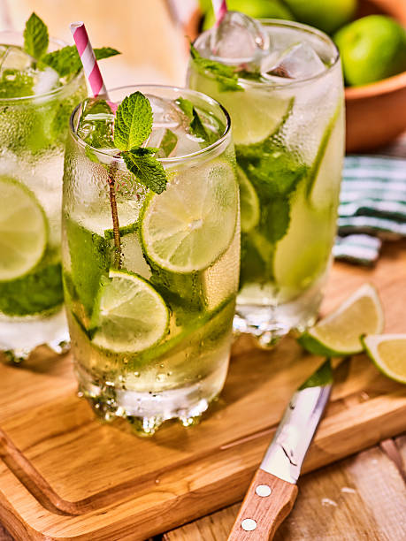 istock On wooden boards is glasses with mohito and knife. 545361124