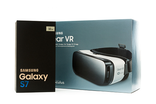 Samsung Galaxy S7 And Gear Vr Boxes Stock Photo - Download Image Now - Box - Container, Communication, Cut Out -