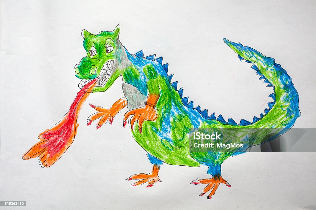 Child's drawing - dragon Child Stock Photo