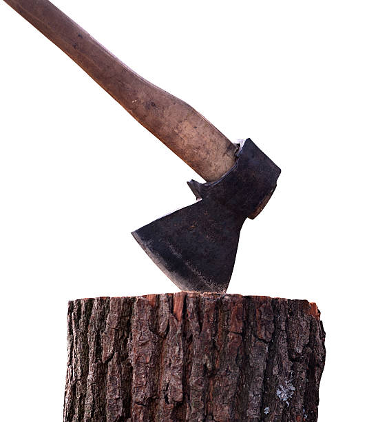 Stump with axe Stump with axe isolated on white background axe stump stock pictures, royalty-free photos & images