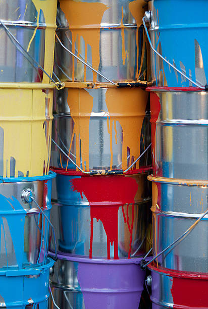 istock Buckets of multicolored paint 545366186