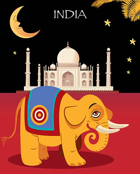 Vector illustration of Elephant and India