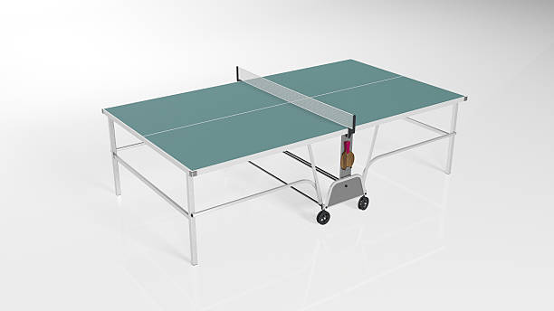 istock Table tennis, ping pong table with rackets isolated on white 545369256