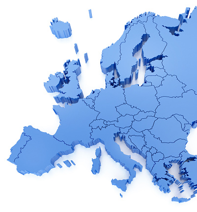 High detailed 3D Map of Europe with countries on white background