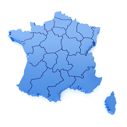 3D Map of France on white background