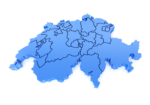3D Switzerland Map with States on white background