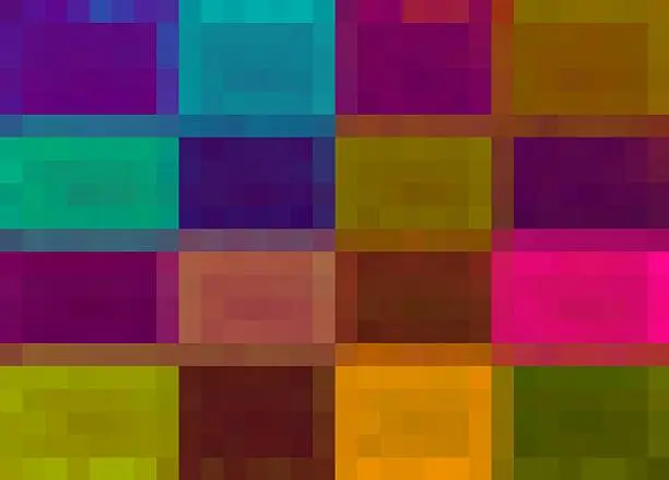 Photo of blue pink purple green and brown pixel background