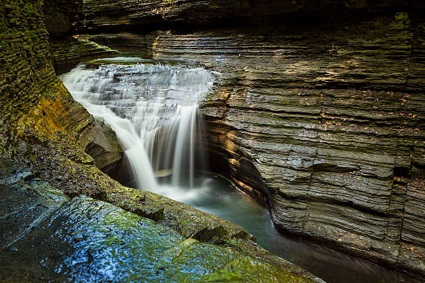 Watkins Glen State Park is located outside the village of Watkins Glen, south of Seneca Lake in Schuyler County in New York's Finger Lakes region. The park's lower part is near the village, while the upper part is open woodland.