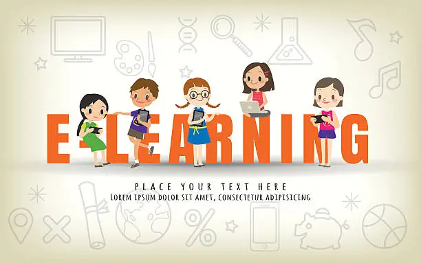 Vector illustration of e-learning kids education course concept illustration