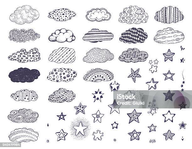 Doodle Stars And Clouds Set Stock Illustration - Download Image Now - Cloud - Sky, Cloudscape, Sketch