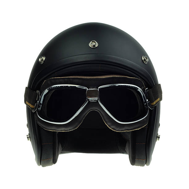 istock Black motorbike classic helmet and goggles 545421612