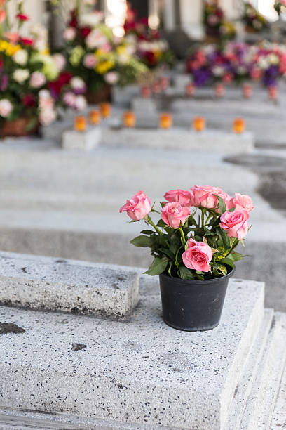 istock Bucket of Flowers over the Graves 545422426
