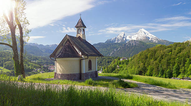 Lockstein Church in Bavarian Alps on Mountain Panorama view