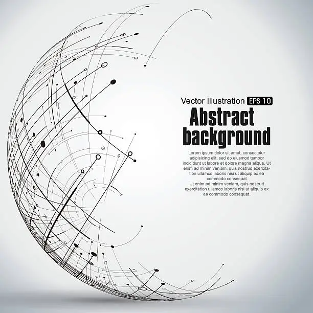 Vector illustration of Points, curves, surfaces formed wireframe sphere.