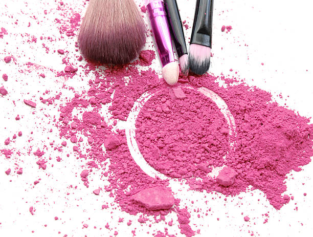 istock Professional make-up brush on pink crushed eyeshadow 545428652