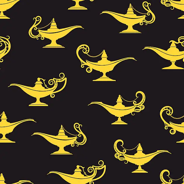 Vector illustration of Black and yellow magic lamps pattern