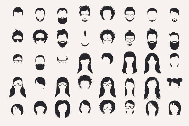 Set Of Monochrome Icons Hearstyle And Beards Stock Illustration - Download  Image Now - Avatar, Cartoon, Hairstyle - iStock