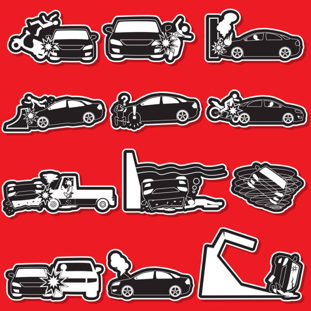 silhouette because accident silhouette icons of personal car accident and insurance sign. In vector style. car hailstorm stock illustrations