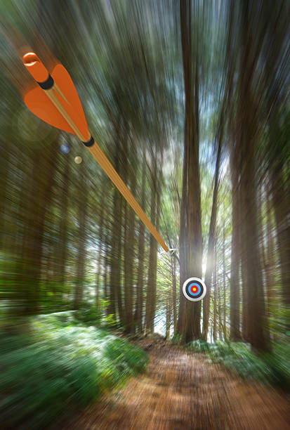 istock Arrow speeding to archery target with motion blur 545434354