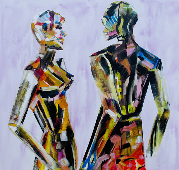 painting of mannequin,robotic style models interacting - artists figure imagens e fotografias de stock