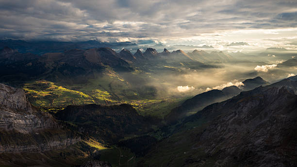 Swiss mountains Mountains in Switzerland in the morning light. View from the Alpstein towards the Churfirsten. appenzell stock pictures, royalty-free photos & images