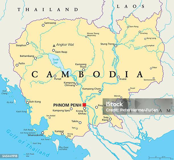 Cambodia Political Map Stock Illustration - Download Image Now - Cambodia, Map, Cambodian Culture