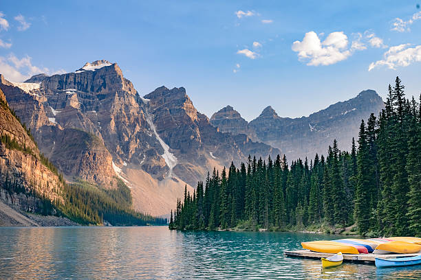 Lake Moraine, Banff National Park, Alberta, Canada Lake Moraine, Valley of the Ten Peaks, near Lake Louise, Banff National Park, Alberta, Canadian Rockies canadian rockies stock pictures, royalty-free photos & images