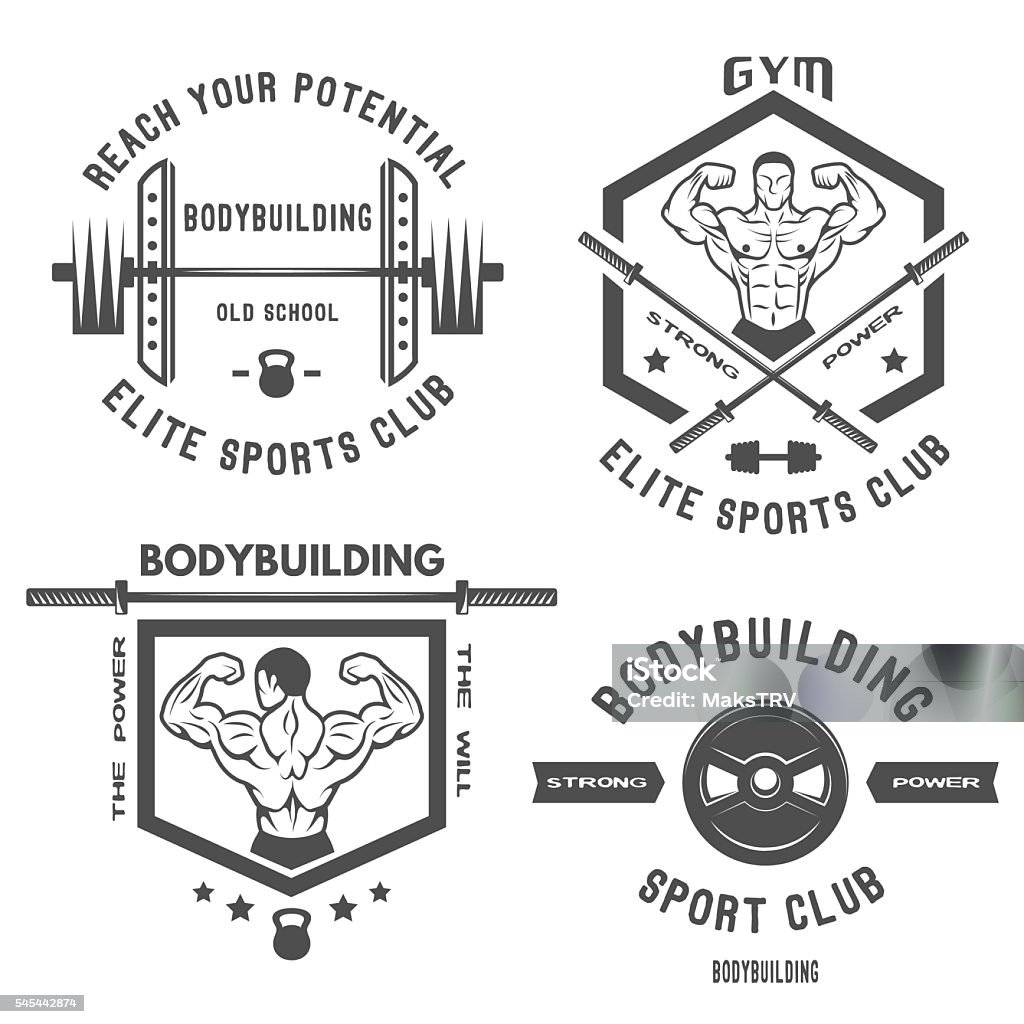Bodybuilder Posters Vector Set Of Emblem Posters Bodybuilding Vector Illustration Stock ...