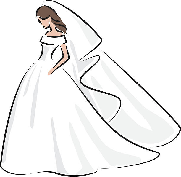 Abstract outline color illustration of a young elegant bride Abstract outline color illustration of a young elegant bride in wedding dress with veil over her head. Sketch illustration for your design silhouette of a prom dress sketches stock illustrations