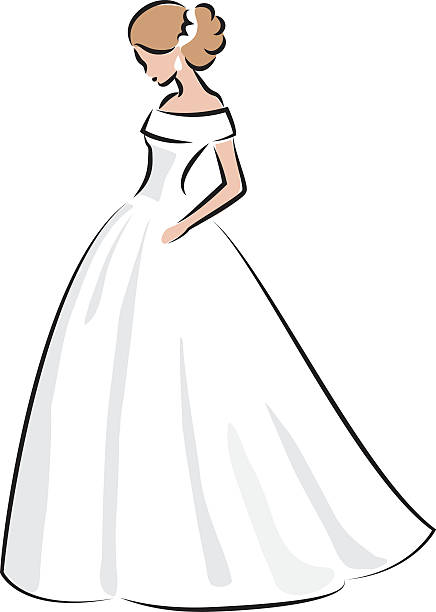 Color sketch of an elegant bride in white wedding dress Color sketch of an elegant bride in white wedding dress. Abstract hand drawn outline wedding illustration silhouette of a prom dress sketches stock illustrations