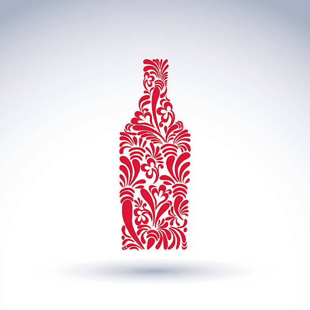 alkohol thema grafik blumen-gemusterte vektor-element. flasche - flowerpatterned stock-grafiken, -clipart, -cartoons und -symbole