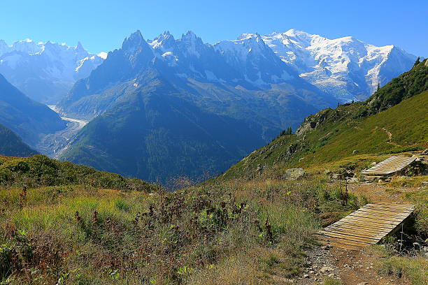 istock Mont Blanc idyllic alpine landscape – bridge path – Chamonix Alps 545447220