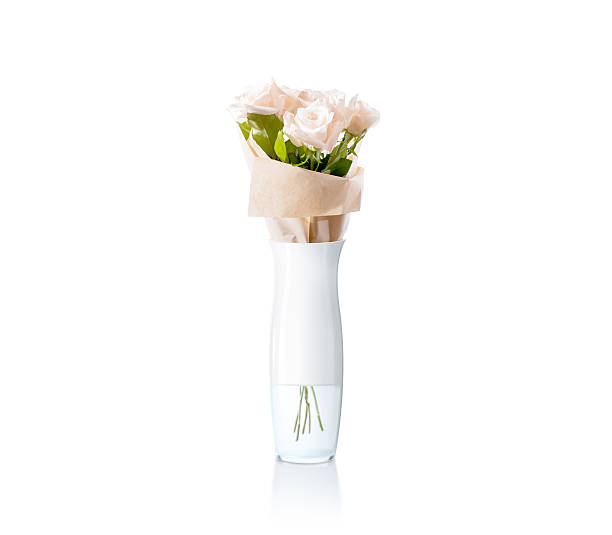istock Blank white vase with flowers bouquet design mockup, clipping path 545447654