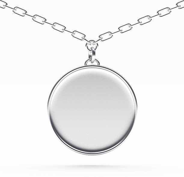 istock Silver blank medallion or medal on a chain on white 545448002
