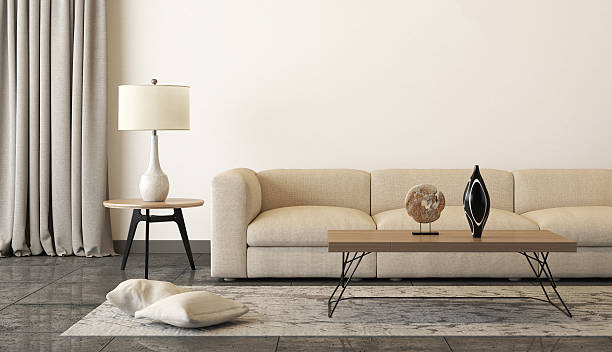 istock Beige sofa with a living room like setup around it 545449674