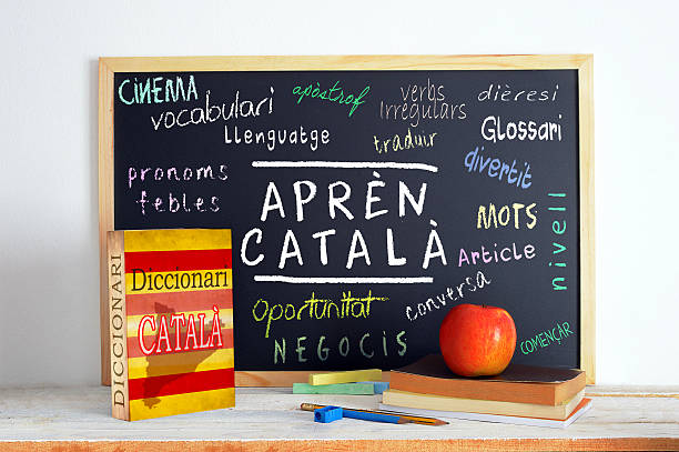 Blackboard in a classroom with the message LEARN CATALAN Blackboard in a classroom with the message LEARN CATALAN and some text catalonia photos stock pictures, royalty-free photos & images