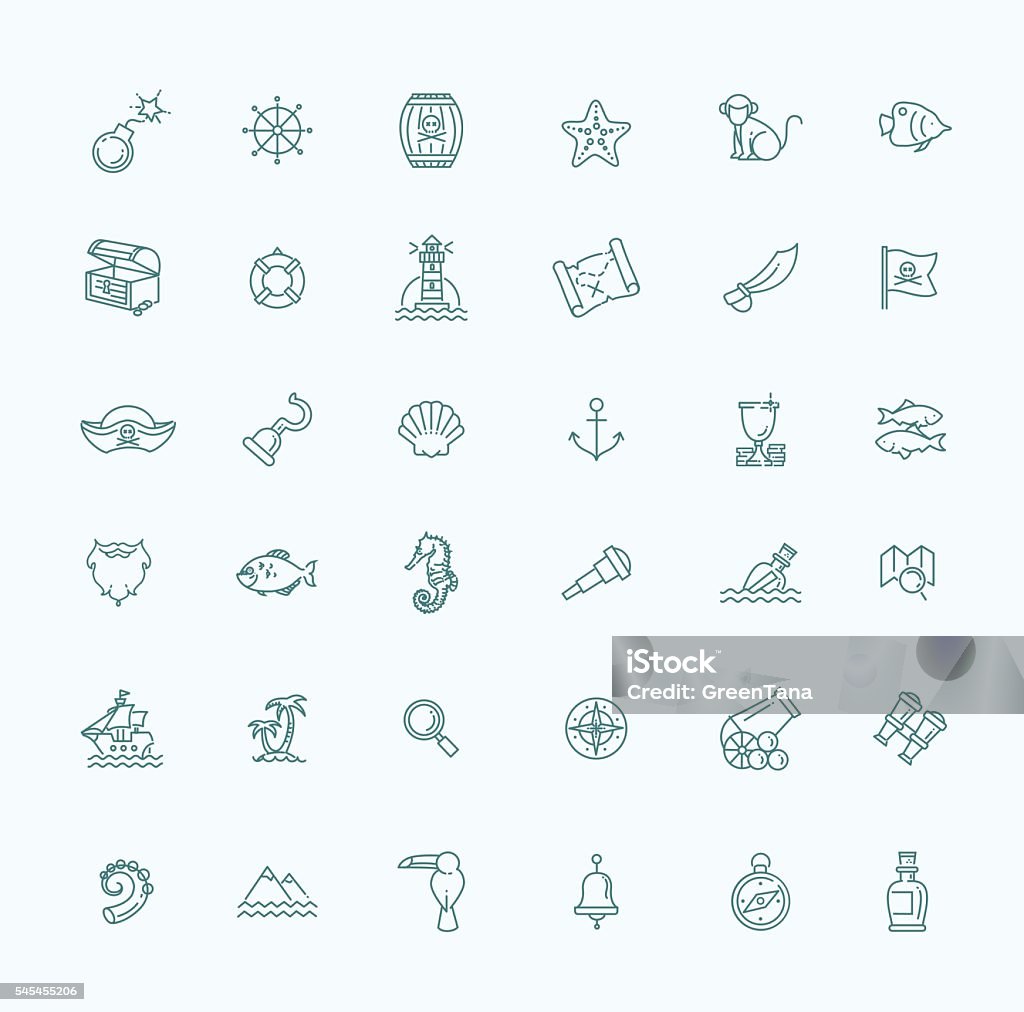 Pirates icons set Pirates icons set . Outline vector icon set Treasure Chest stock vector