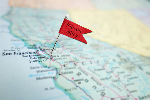Silicon Valley pin flag Silicon Valley flag pin in a map of the San Jose and San Francisco area san francisco bay area stock pictures, royalty-free photos & images