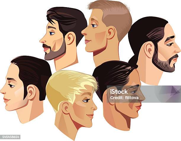 Faces Of Men In Profile Stock Illustration - Download Image Now - Men, Profile View, Eye