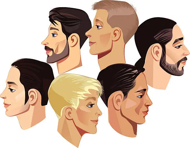 Vector illustration of faces of men in profile