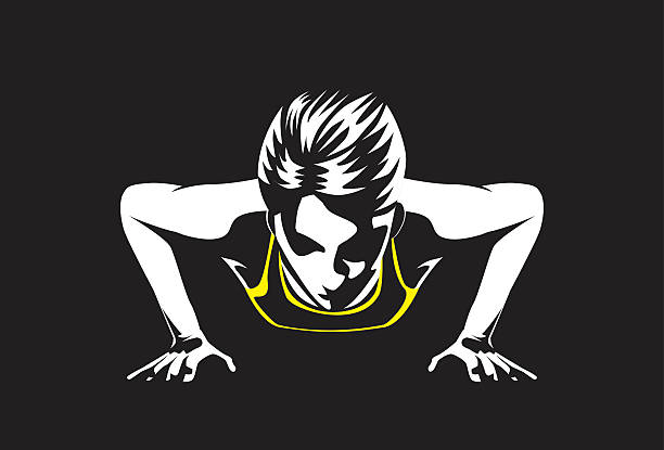 Sport woman doing push ups Sport woman doing push ups for muscular build at arm and shoulder. This illustration about sport and healthy gym silhouettes stock illustrations