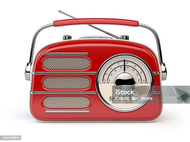 Red Vintage Retro Radio Receiver Isolated On White Stock Photo - Download Image Now