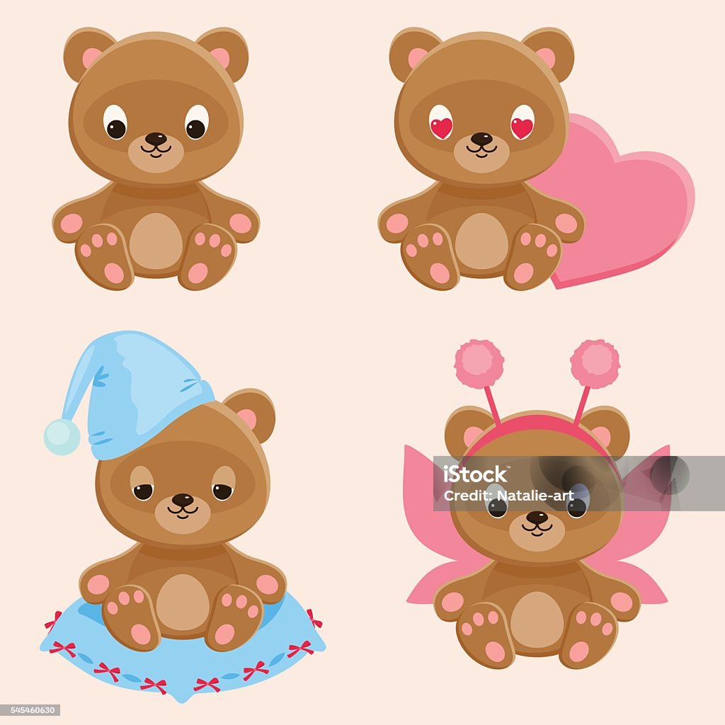 Four different teddy bears characters Four different teddy bears characters. Part 2. Cute web icons set. Vector cartoon illustration Animal stock vector