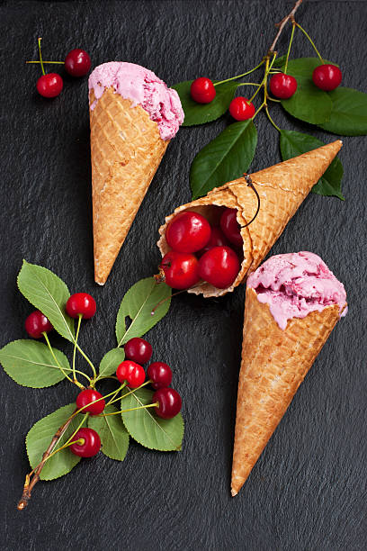 istock Cherry Ice Cream in  waffle cones 545460688