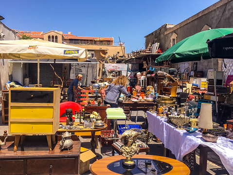 Tel Aviv, Israel  - May 12, 2016: Flea market in Old Yaffo, Tel Aviv, Israel. Few people shopping